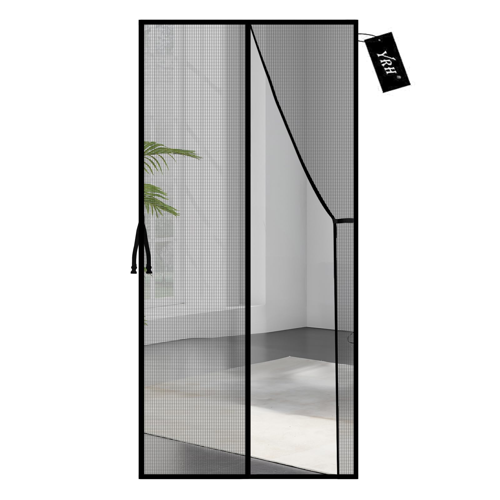 YRH Fiberglass Magnetic Screen Door,Heavy Duty Enhanced Fiberglass Mesh, Self-Sealing Closure with Stay Open Buckles (Fit for Door Size:34x82 Inch,Screen Itself Size:36x84 Inch,Black)