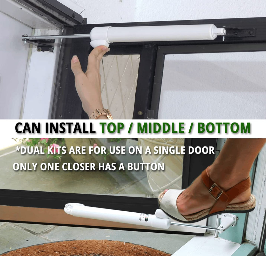 Touch 'n Hold Smooth Dual Door Closer System (Green) – Heavy-Duty - Touch-Button Hold Open Feature & Smooth Closing Motion - Storm & Security Door (Medium/Heavy Weight). New Door/Replace Old Unit