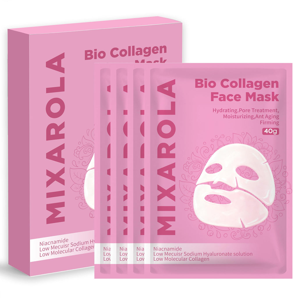 MIXAROLA Collagen Glow Up Mask 2.0, Bio Collagen Face Mask for Firming Skin, Deep Hydration, Wrinkle & Pore Reduction(4 Count (Pack of 1))