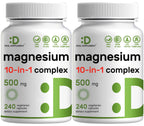 Magnesium Complex 500mg, 480 Veggie Capsules – Pack of 2 | 10-in-1 Glycinate, Citrate, Malate, Oxide, & More – 100% Chelated for Easy Absorption – Essential Mineral Supplement – Non-GMO