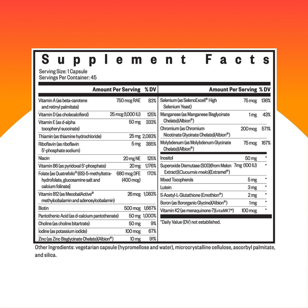 Seeking Health Multivitamin One - Supplement with Zinc, Vitamin B12, & Vitamin A - Magnesium-Free Formula - Multivitamin Supports Methylation & Healthy Aging - 45 Capsules