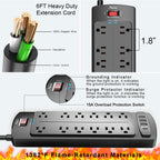 ALESTOR 6 Ft Surge Protector Power Strip with 12 Outlets and 4 USB Ports