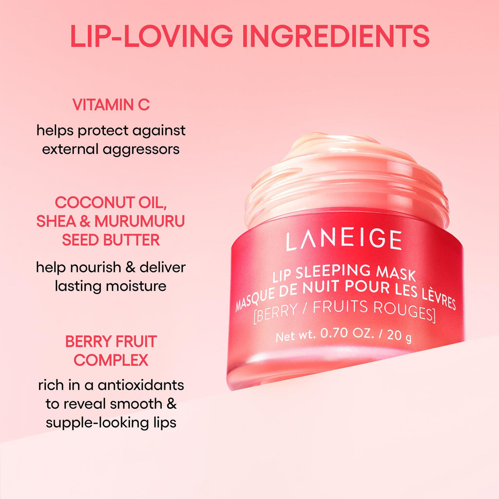 LANEIGE Dreamy Lip Kit: Lip Sleeping Mask Berry, Sweet Candy, Mango, and Peach Iced Tea, Nourish, Hydrate, Vitamin C, Shea Butter, Coconut Oil