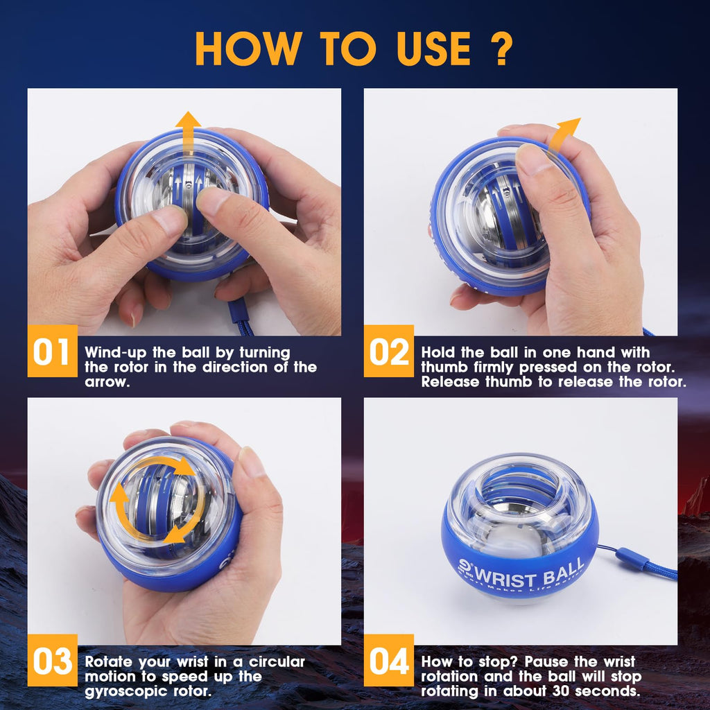 JIN BDWrist Trainer Ball Auto-Start Wrist Strengthener Gyroscopic Forearm Exerciser Gyro Ball for Strengthen Arms, Fingers, Wrist Bones and Muscles���Blue Without Light���