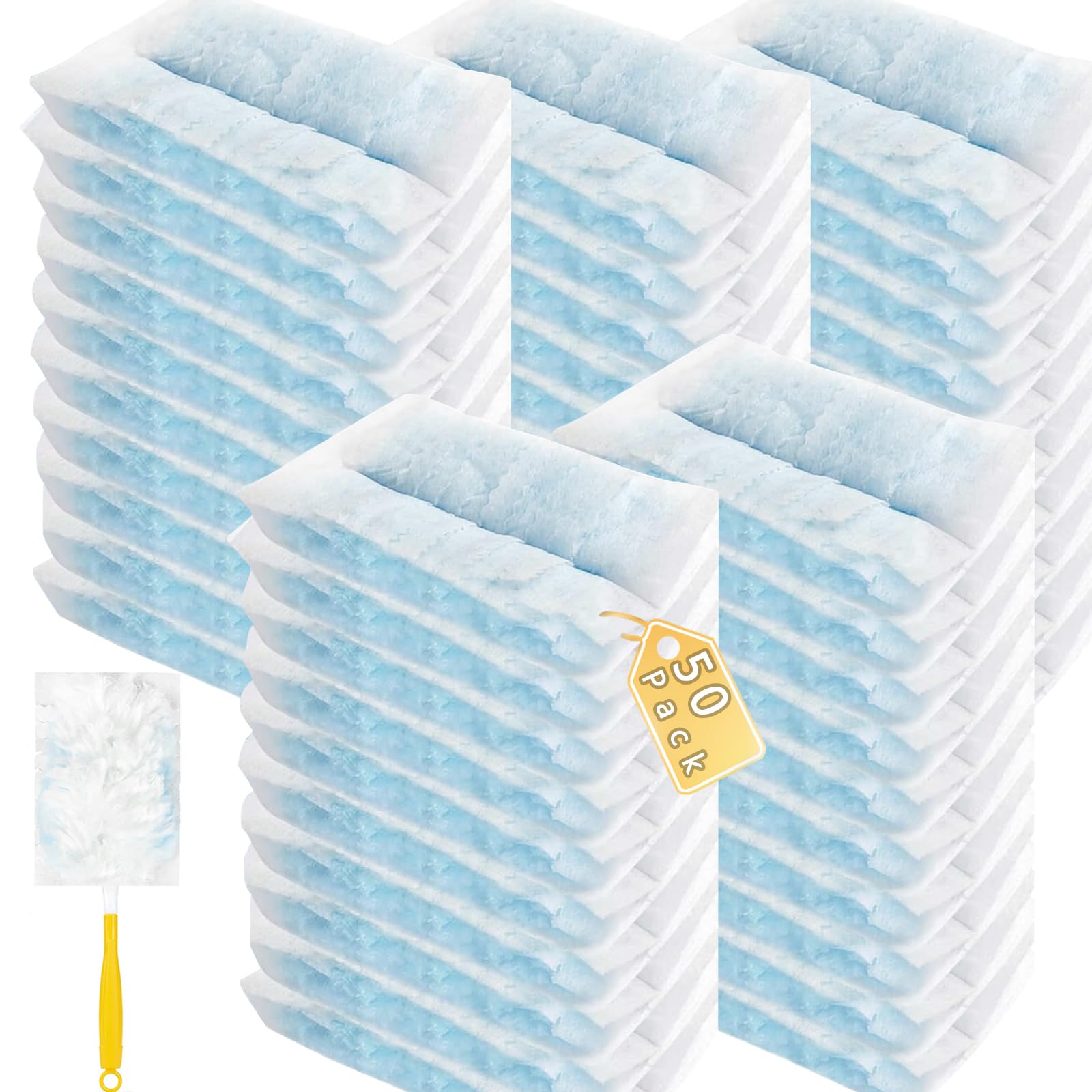 Duster Refills Compatible with Swiffer Duster, Heavy Duty Multi Surface Duster Replacement with 1 Extra Handle for Cleaning Furniture, Blinds, Ceiling Fans and Car (Blue-50 Pack)