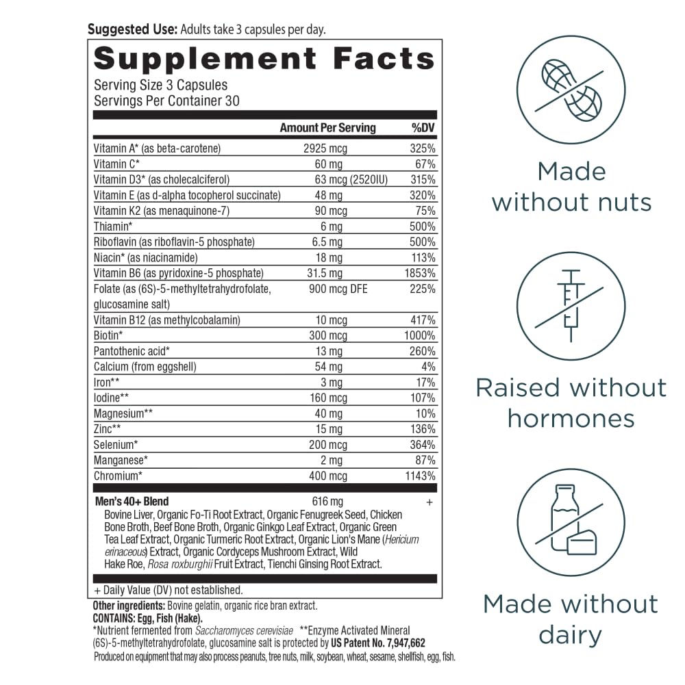 Ancient Nutrition Multivitamin for Men, Multi Men's 40+ Once Daily Vitamin Supplement, Magnesium, Methylated Vitamin A, B and K2, Supports Immune System, 90 Ct