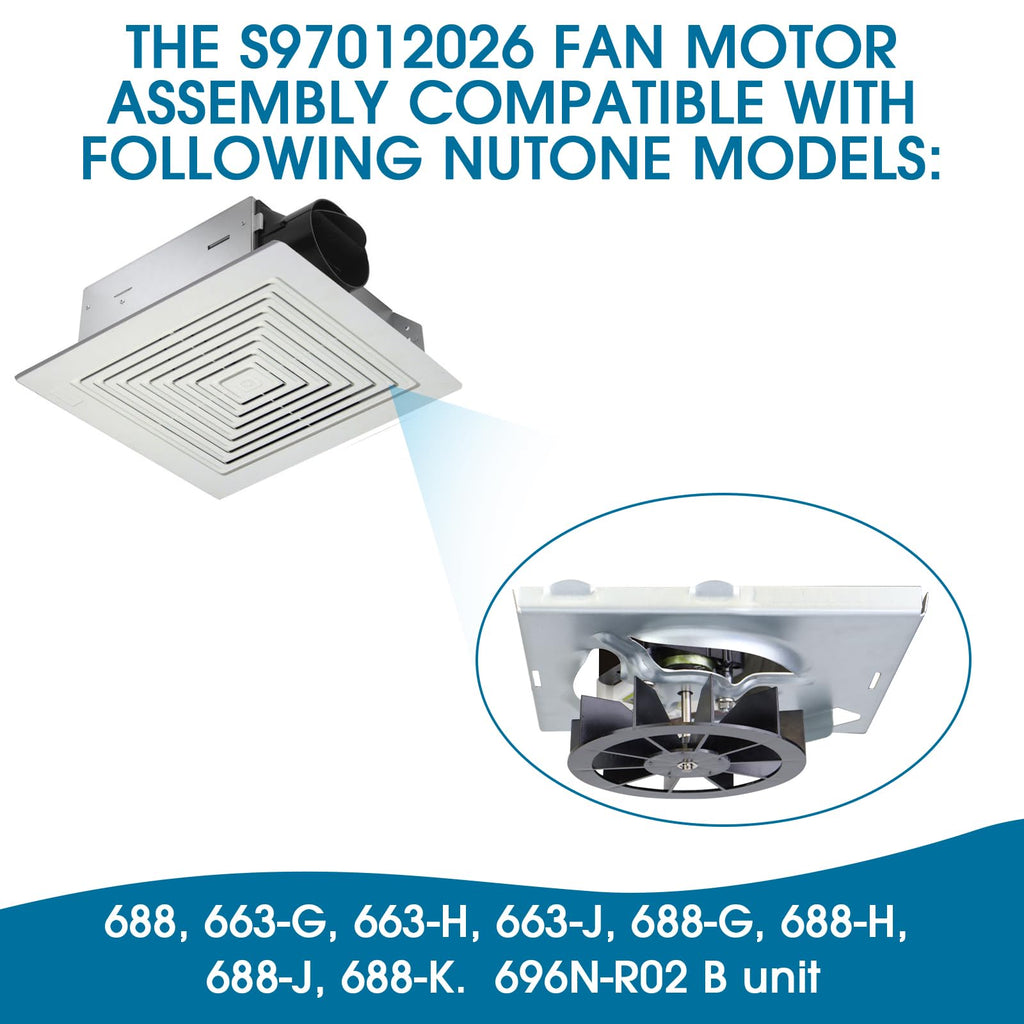 696N-R02 B Unit&Replacement Grille 97011723 for Broan-NuTone BP90,663,670,671,688,689,Bathroom Vent Cover BP90 Replacement Grille for Broan 688,97011723 Bathroom Ceiling Fan with S97012026 Fan