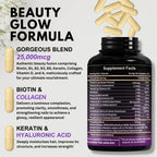 Vitboost Biotin with Hyaluronic Acid, Collagen and Keratin – 25000 mcg Hair Growth Vitamins for Men and Women – Nails and Skin, USA Made - Third Party Tested, B1, B2, B3, B6, B7 Complex - 120 Capsules