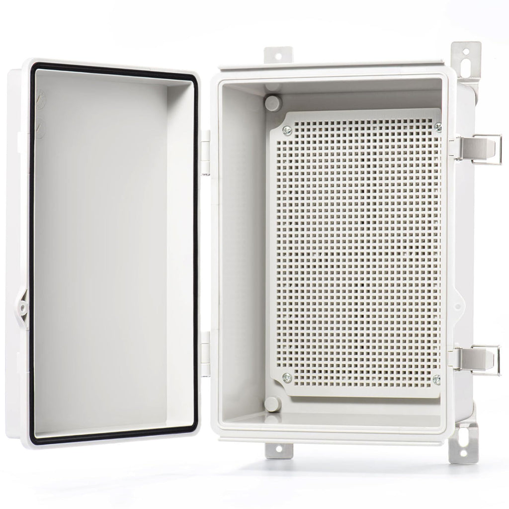QILIPSU Junction Box IP67 Waterproof Plastic Electrical Enclosure Outdoor Weatherproof Project Electric Box with Mounting Plate, Wall Brackets, Hinged Grey Cover 11.2"x7.7"x5.1"