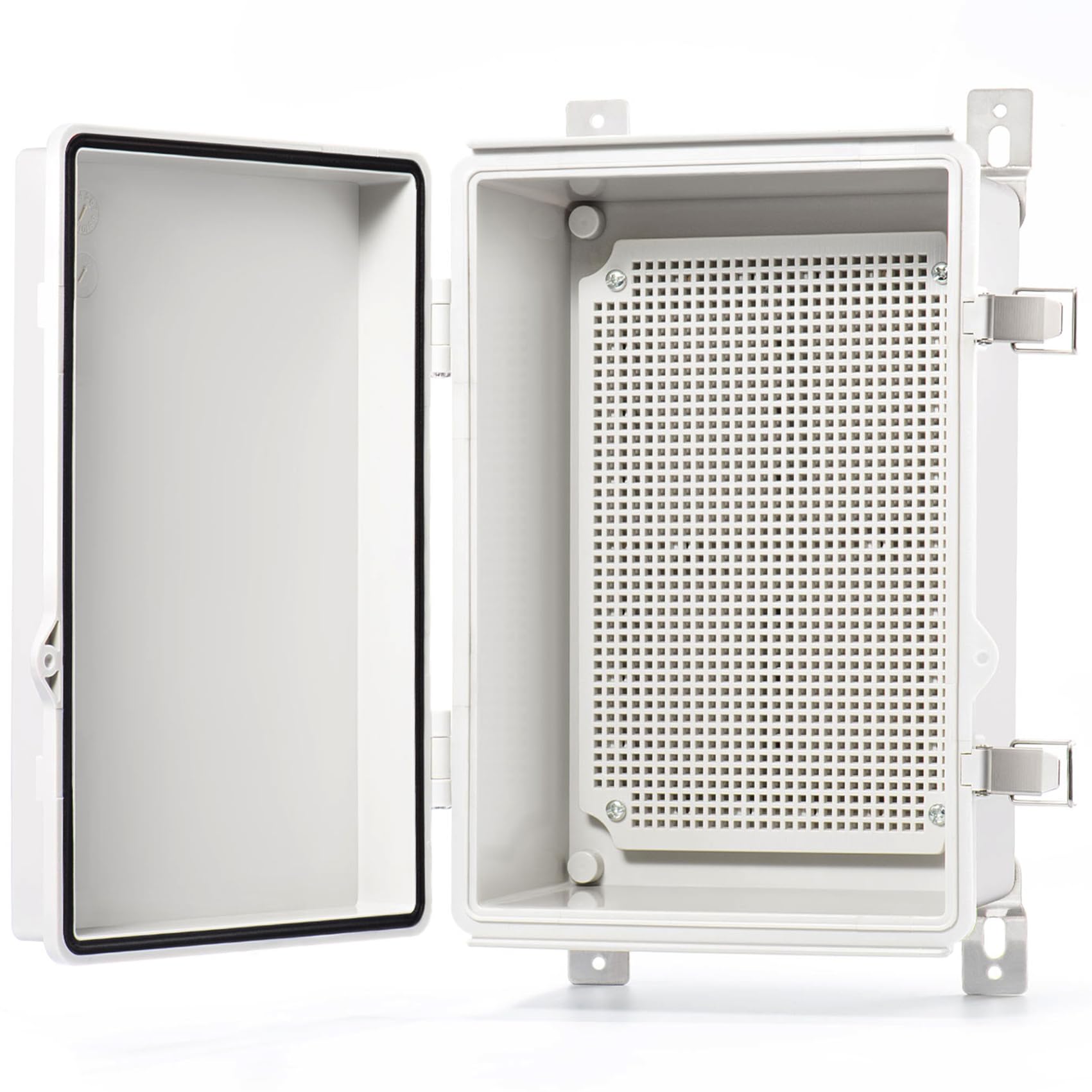 QILIPSU Junction Box IP67 Waterproof Plastic Electrical Enclosure Outdoor Weatherproof Project Electric Box with Mounting Plate, Wall Brackets, Hinged Grey Cover 11.2"x7.7"x5.1"