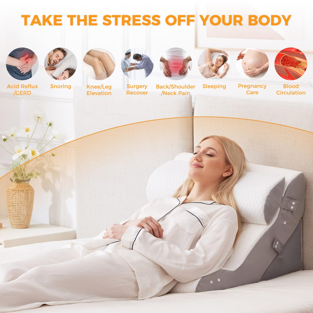 Ruqmuis 3PCS Wedge Pillow Set for After Surgery, Adjustable Back Pillow for Bed Sitting up, Acid Reflux, Bed Wedge Pillow Headboard for Sleeping & Snoring, Orthopedic Pillow for Post Surgery, White