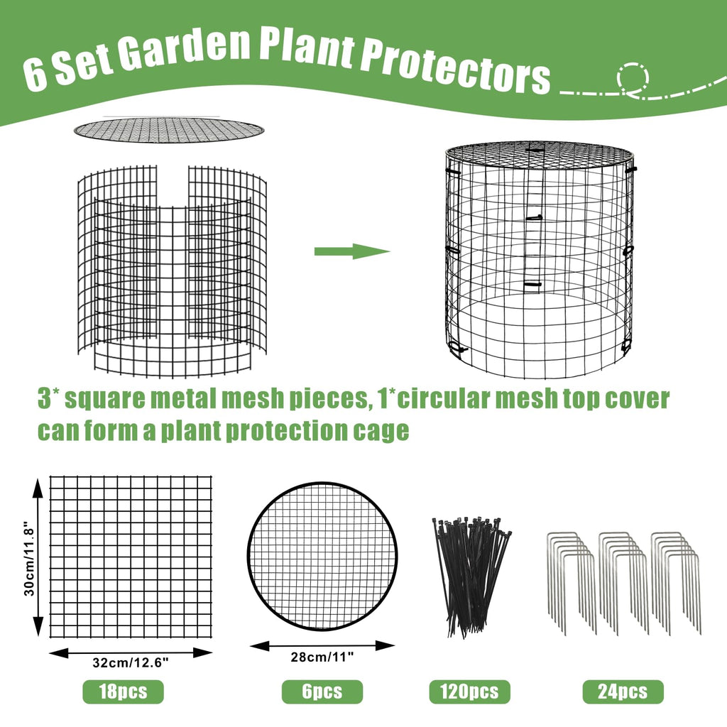 6 Packs Garden Plant Protectors from Animals,Metal Plant Cage, 11.8"x 12.6"
