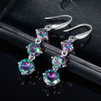 Dangle Earrings for Women,5/6/7mm Round Rainbow CZ,18K White Gold Plated