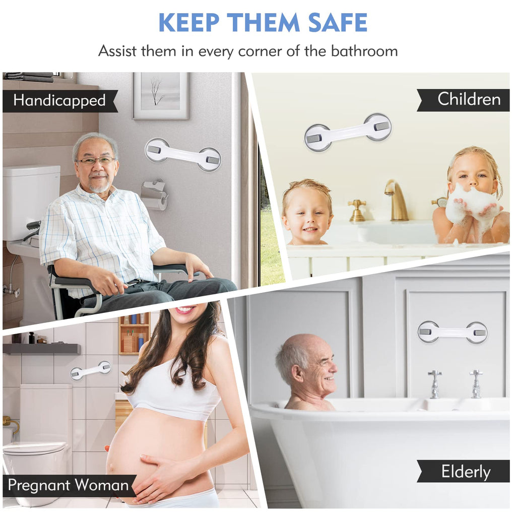 Grab Bars for Bathtubs and Showers, 12 Inch Shower Handle Strong Suction Cup Grab Bar for Shower Chair Stool, Bathroom Safety Bar for Seniors, Elderly, Handicap (2 Pack)