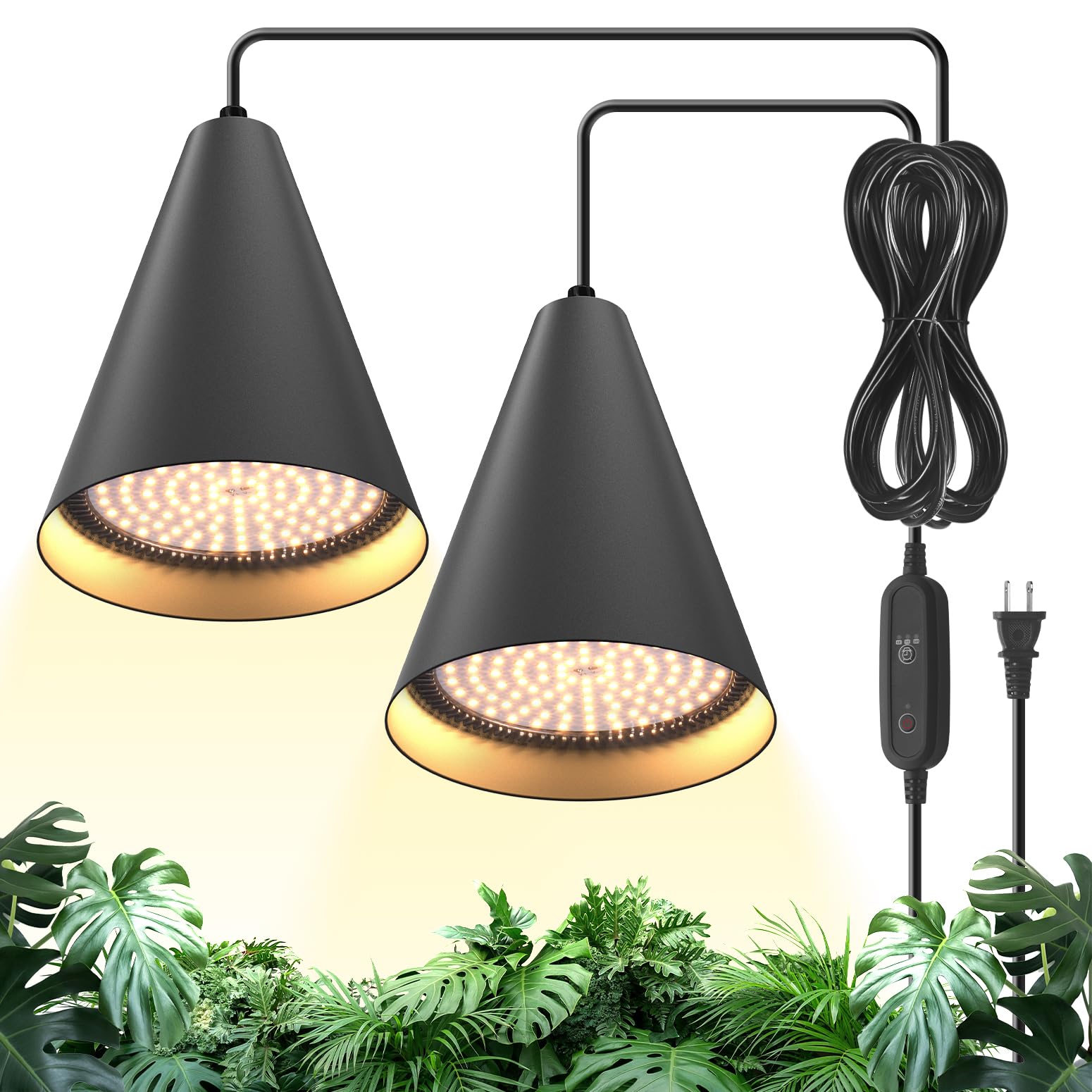 Bstrip Hanging Grow Light for Indoor Plants, Two Head One-Cord 50W