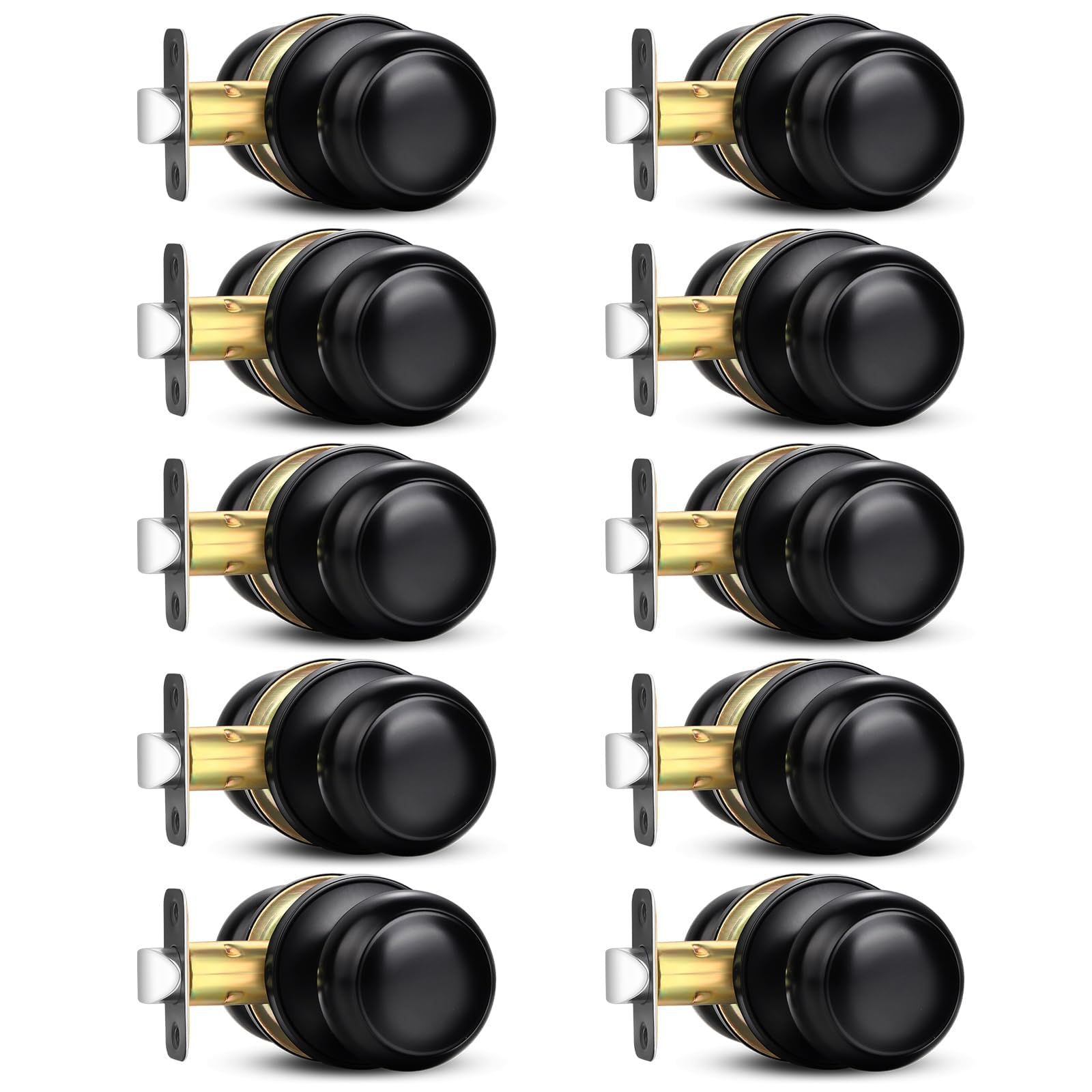 Sopoby Black Door Knob, 10 Pack Round Keyless Doorknobs Interior/Exterior Lockset, Passage Locking Door Knobs for Bedroom/Bathroom, Black Modern Design Door Hardware