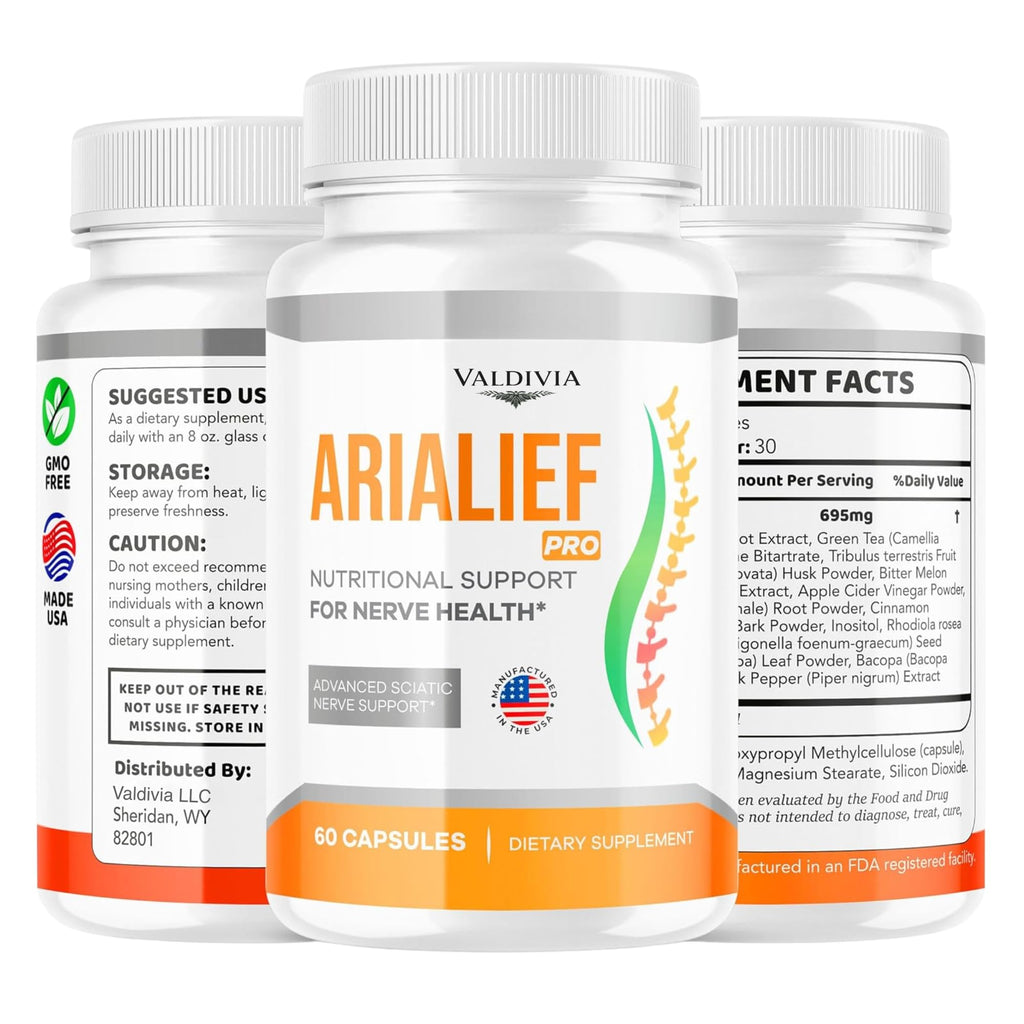 Valdivia (3 Pack) Arialief Pro Capsules for Sciatica, Arialeaf Nutritional Support for Nerve Health, Arialeaf Prime Palm Sciatica, Aria Leaf Primepalm Aria LIEF Vitamin, 3 Months