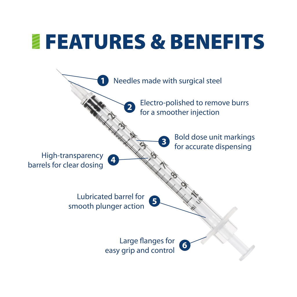 EasyTouch IW U-100 Insulin Syringes (29G 1.0cc 1/2") - 30 ct.