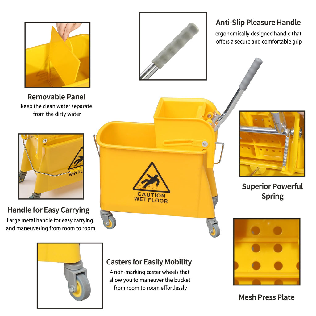 22Qt(5.5 Gallon) Floor Cleaning Mop Bucket with Wringer and Cotton Mop