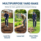 WIKER Heavy Duty Steel Garden Rake, 57 Inch Fiberglass Long Handle with 14 Tempered Tines, One-Piece Non-Slip Yard Rake for Soil, Gravel, Leaves, Gardening & Landscaping