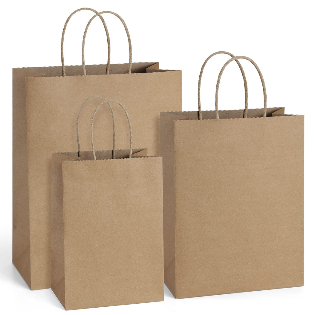 BagDream 75 Pack Kraft Paper Gift Bags with Handles Assorted Sizes Brown
