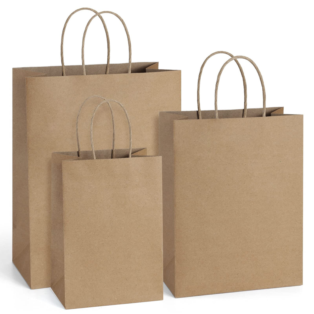 BagDream 75 Pack Kraft Paper Gift Bags with Handles Assorted Sizes Brown