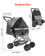 VEVOR Pet Stroller, 44 lbs Weight Capacity, Foldable Dog Cart, 4 Wheels Cats Stroller with Mesh Windows & Revrsible Handle, Portable Pet Carrier with Brake, for Small to Medium Pets