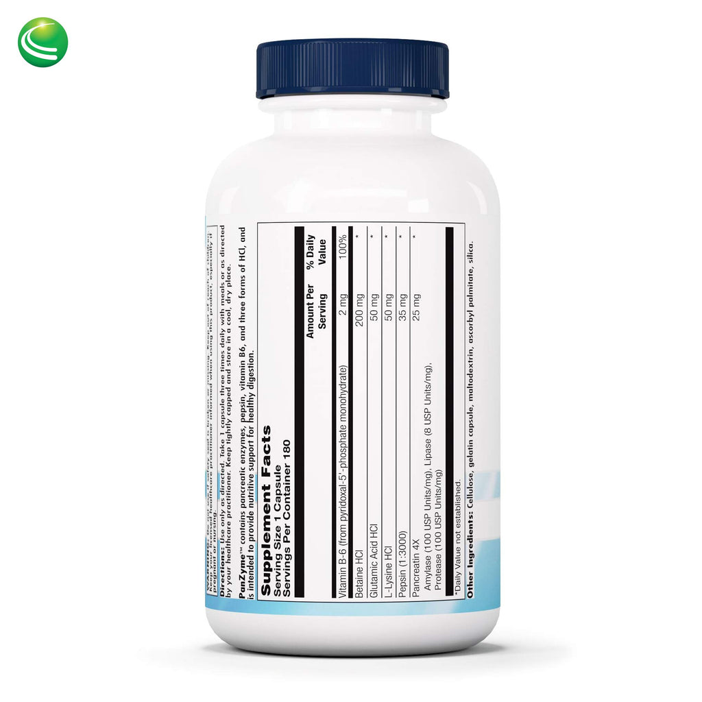 Nutra Biogenesis PanZyme - Betaine HCL with Pepsin, Pancreatin, Lipase and Protease, Cellular Energy, Nervous System and Metabolic Health Support - 180 Capsules