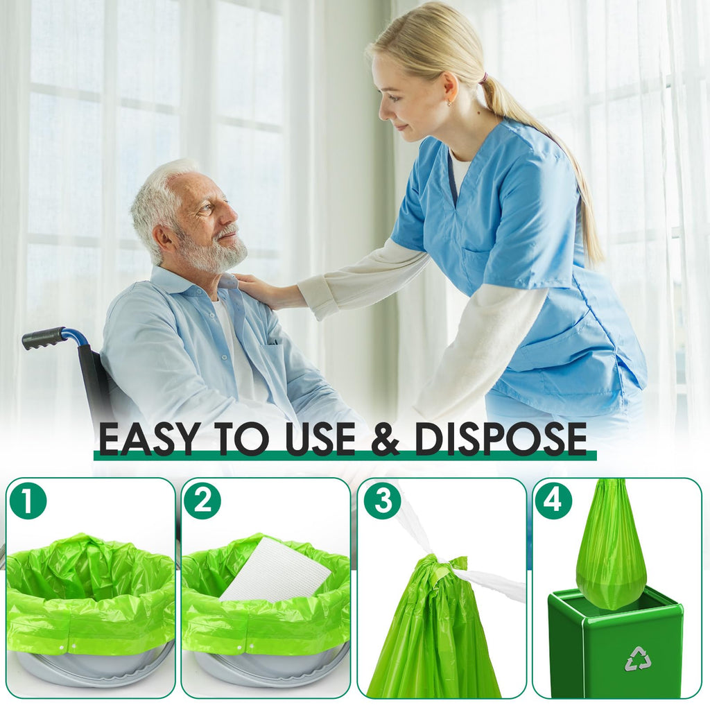 BOOWOO Bedside Commode Liners with Absorbent Pads, Disposable Commode Bags/Pads, Scented Adult Potty Chair Liners, Portable Commode Poop Bag for Commode Chair, Bedpan, Bucket Toilet, 50 Bags+50 Pads