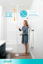 Stander Wonder Pole, Security-Pole and Curve Grab Bar, Tension Mounted Floor to Ceiling Transfer-Pole for Seniors, Elderly Adults, Bathroom Safety Assist and Stability Rail, White