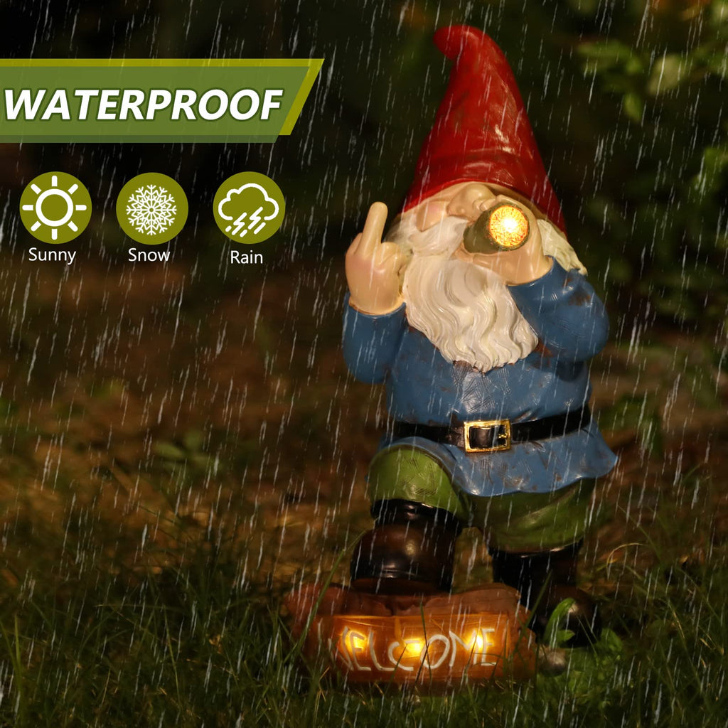 Panven Gnomes Garden Decor, 13.5" Tall Solar Large Inappropriate Funny Gifts Gnome Outdoor Statues for Yard, Patio, Lawn, Outside Naughty Gnome Garden Decorations Gift for Men Women
