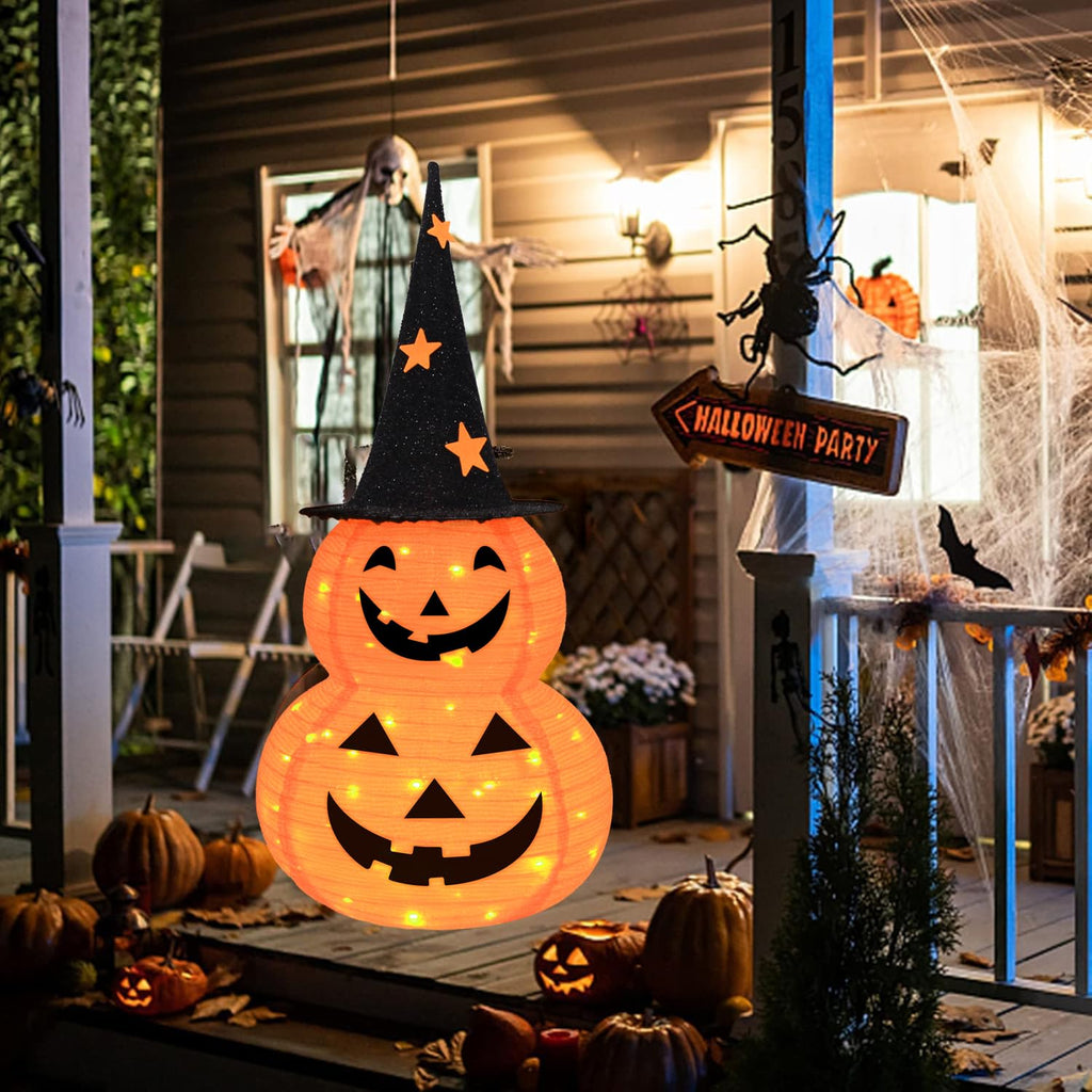 3FT Pumpkin Halloween Decorations Outdoor, 8 Modes Battery Operated Pumpkin Decorations, Collapsible Jack-o-Lantern Halloween Lights for Home, Party, Yard, Porch Thanksgiving Fall Decorations