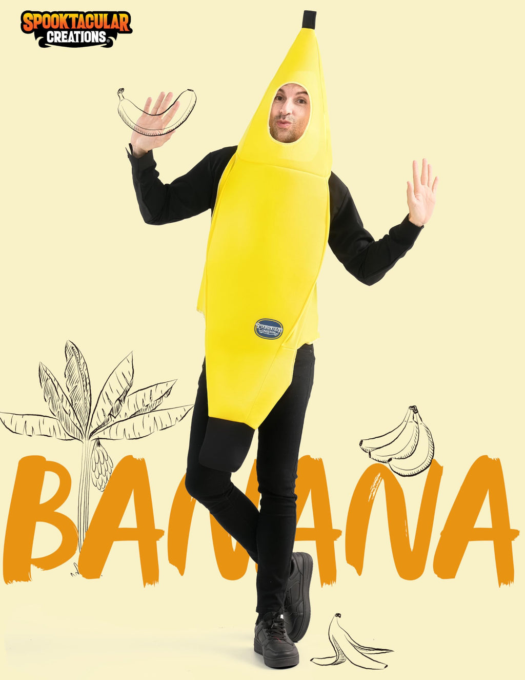 Spooktacular Creations Appealing Banana Costume Adult, Halloween Banana Outfit Suit for Men Halloween Dress Up Parties and Roleplay Cosplay (Medium)
