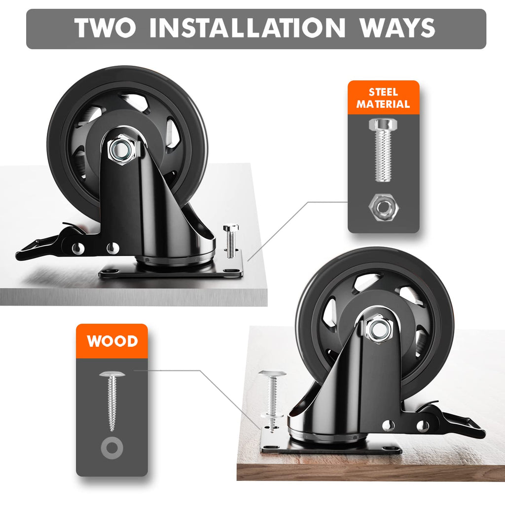 YUPEZOP 4 Inch Caster Wheels, Heavy Duty Casters Set of 4 with Brake