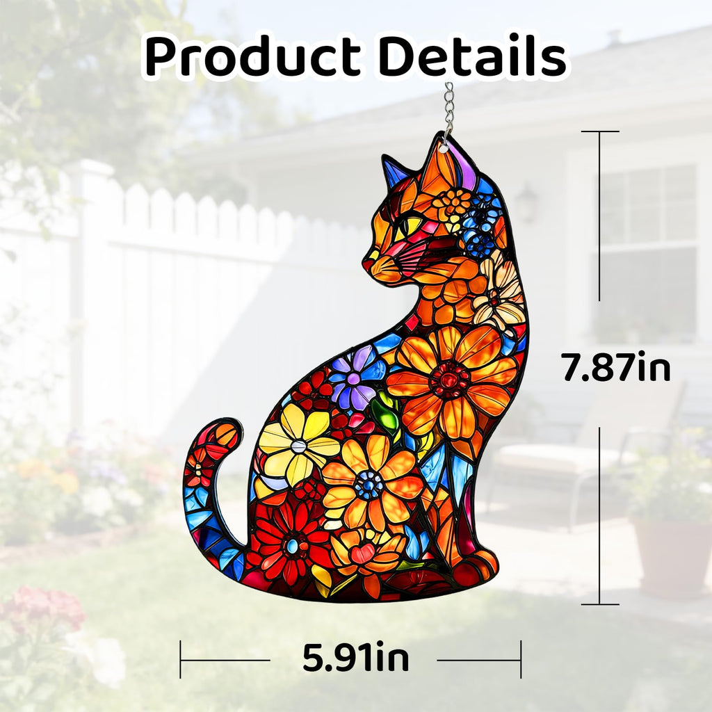 Stained Glass Window Hanging Sun Catchers with Cat Design