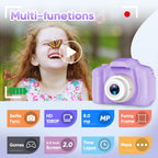 Seckton Upgrade Kids Selfie Camera, Christmas Birthday Gifts for Girls Age 3-9, HD Digital Video Cameras for Toddler, Portable Toy for 3 4 5 6 7 8 Year Old Girl with SD Card-Purple White