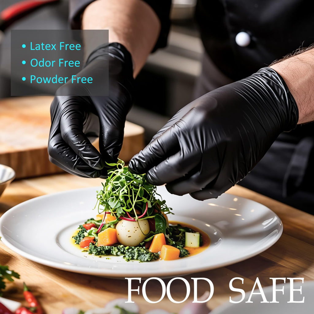 PROMEDIX P Black Disposable Nitrile Gloves, 6Mil 1000 Pcs Food Safe Cooking Gloves Latex Free Rubber Gloves for Cleaning Exam Medium