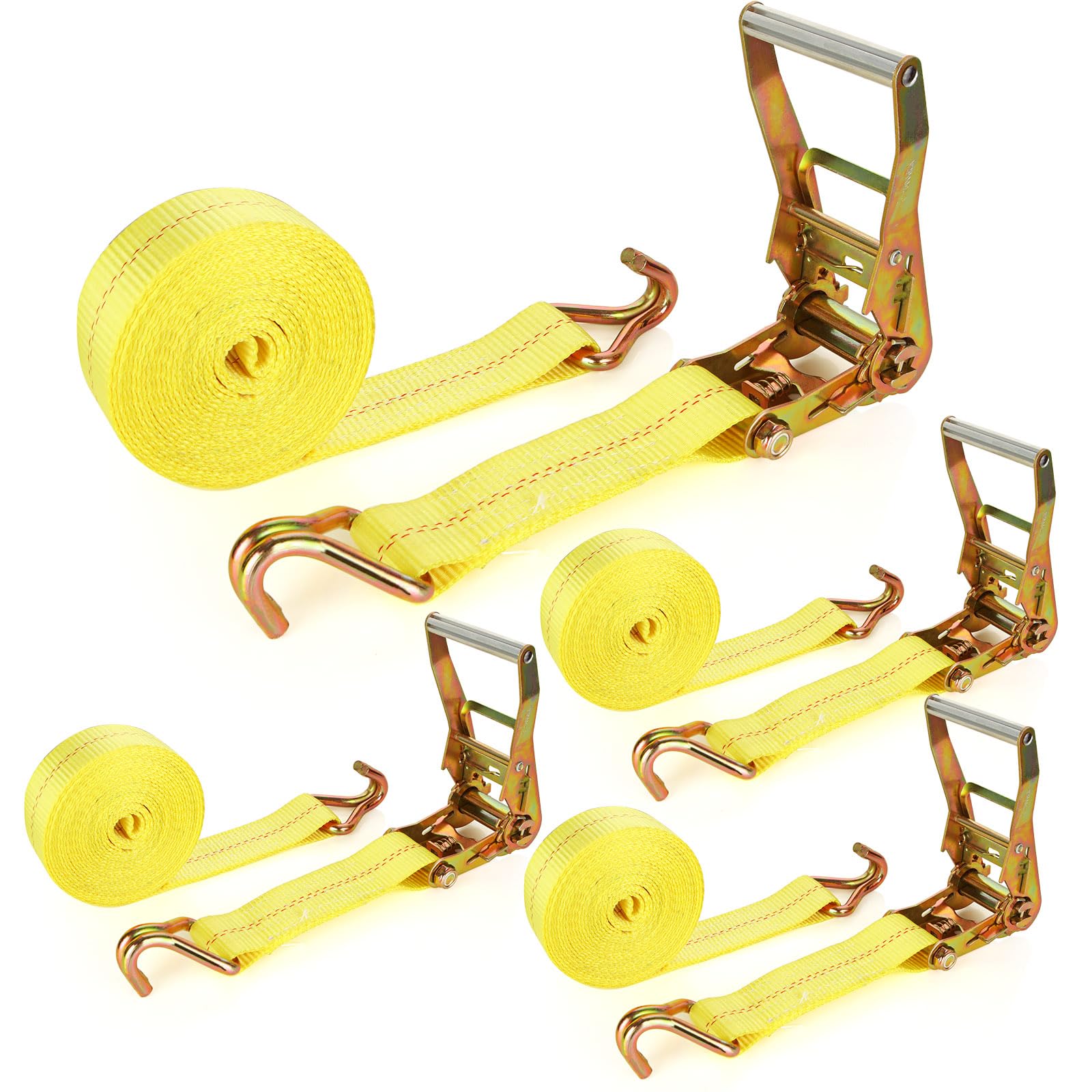 4 Pack 2 Inch Ratchet Straps Heavy Duty 20ft Tie Down Straps Ratchet with Double J Hook, 10000 LBS Break Strength, Cargo Ratchet Straps for Moving, Truck, Trailers, Motorcycles, Kayaks, Car Roof