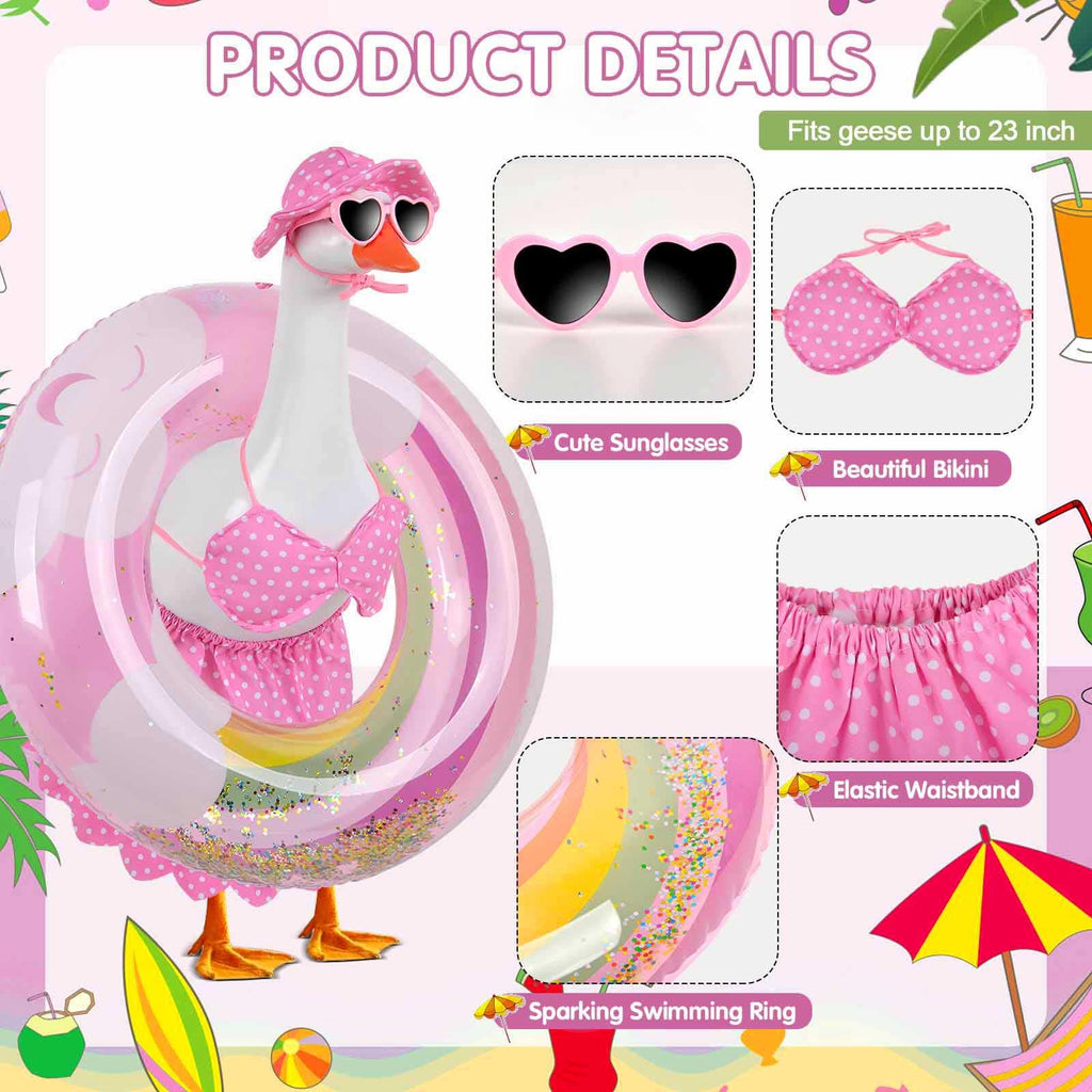 yuboo Summer Porch Goose Outfits Fits 23" Bikini Goose Outfits with Swimming Ring, Sunglasses, Hat and Skirt Hawaiian Porch Goose Clothes Costume for Outdoor Patio Yard Decor Pink