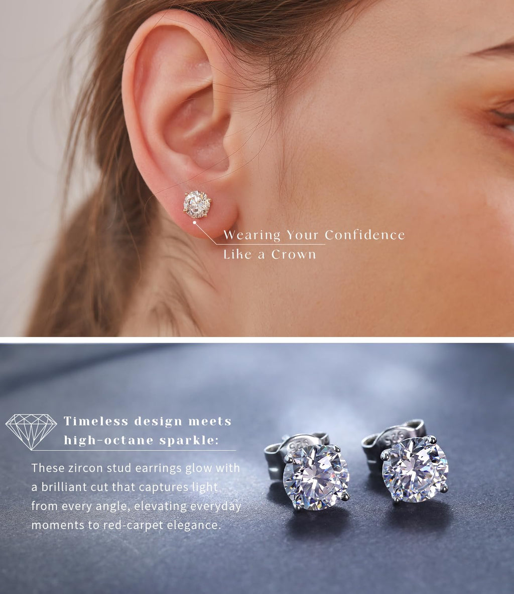 "STUNNING FLAME" 18K Yellow Gold Plated Sterling Silver Cubic-Zirconia Stud CZ Earrings | 2ct