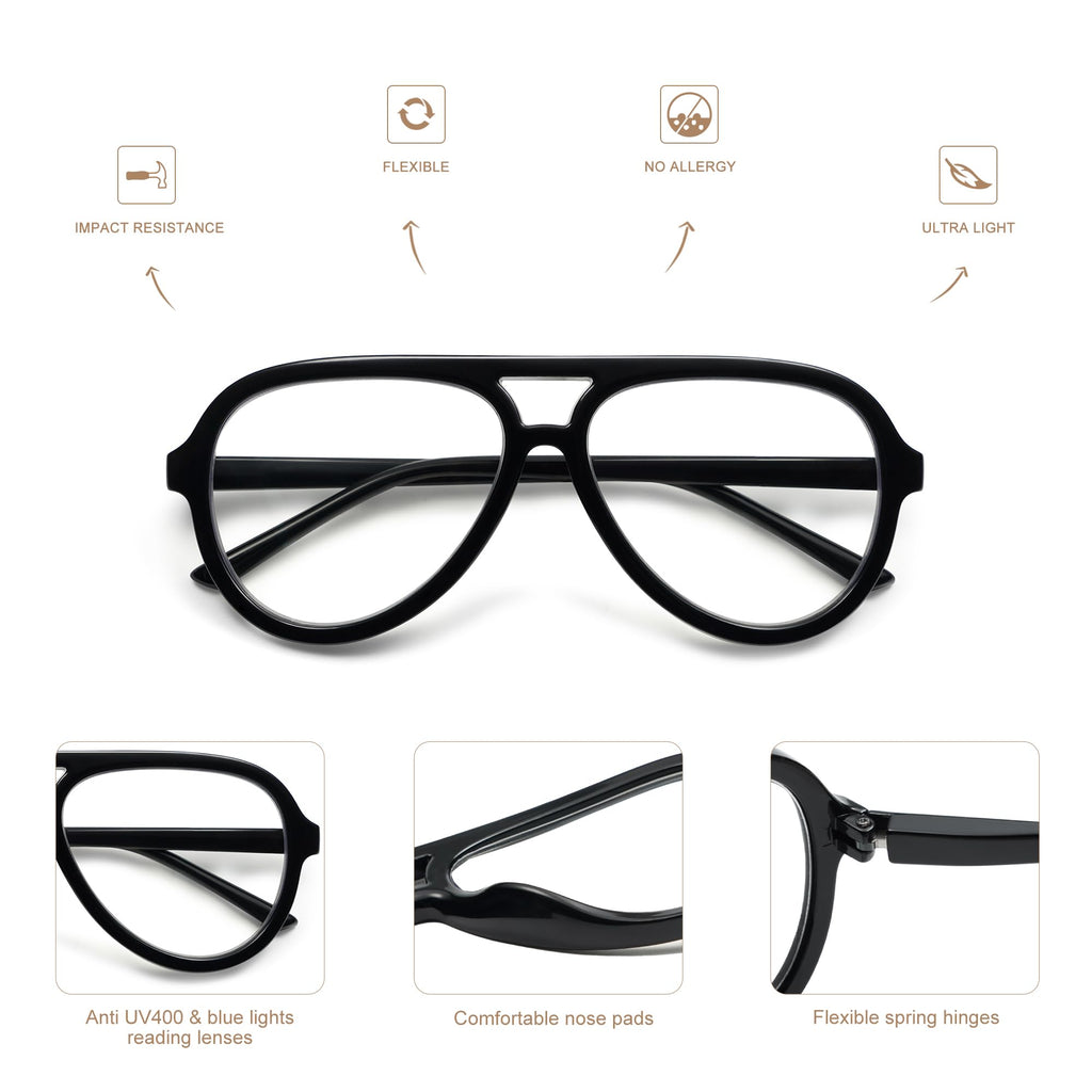 AMOMOMA 3 Pack Retro Aviator Reading Glasses for Women Men,Classic Large Oversized Reader Blue Light Computer Frame AM6111 C1+C2+C3 2.5X