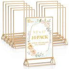 EHWINE 10 Pack 8.5×11 Clear Acrylic Sign Holder with Gold Borders and Vertical Stand, Double Sided Table Menu Holders Picture Frames for Wedding Table Numbers, Restaurant Signs, Photos and Art Display