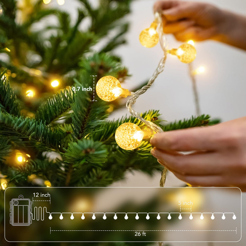 Metaku Globe String Lights Battery Operated Fairy Light 26ft 60LED & Remote