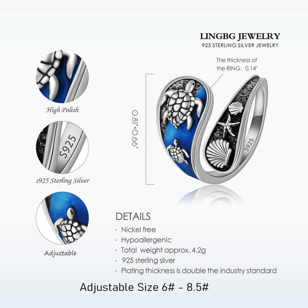 Spoon Rings for Women 925 Sterling Silver Turtle Ocean Sunflower Adjustable Thumb Ring Celtic Knot Vintage Finger Open Spoon Rings Jewelry