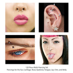 BodyJ4You 120PC Body Piercing Random Jewelry Kit - CBR BCR Rings Barbells Studs Screws Curved Bars - Belly Button Cartilage Tragus Nose Septum Tongue - 14G 16G 18G Steel Bulk Mix