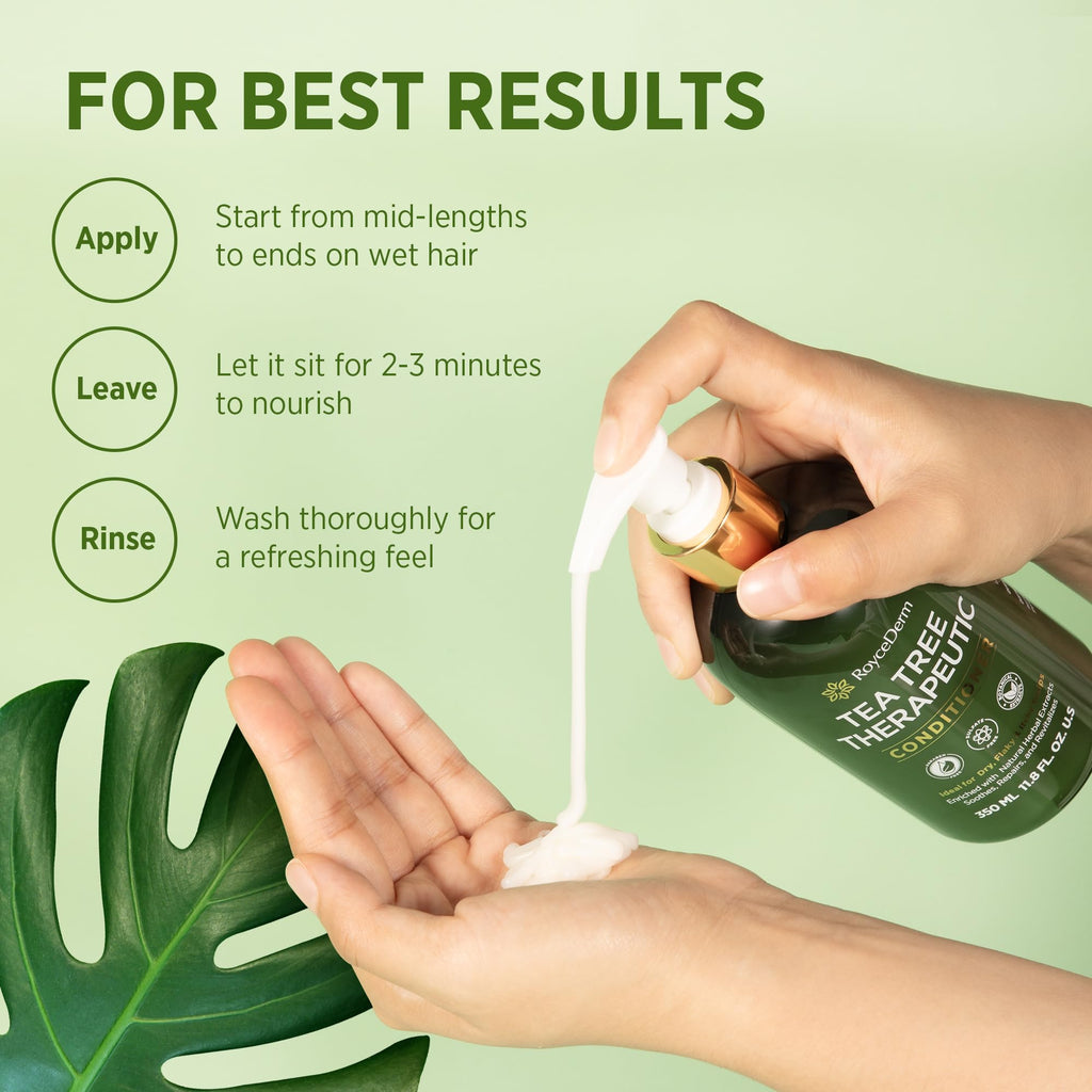 Roycederm Tea Tree Therapeutic Shampoo & Conditioner Set: Shampoo for Dry Scalp, Dandruff - Hydrating Conditioner for Itchy, Flaky Scalp
