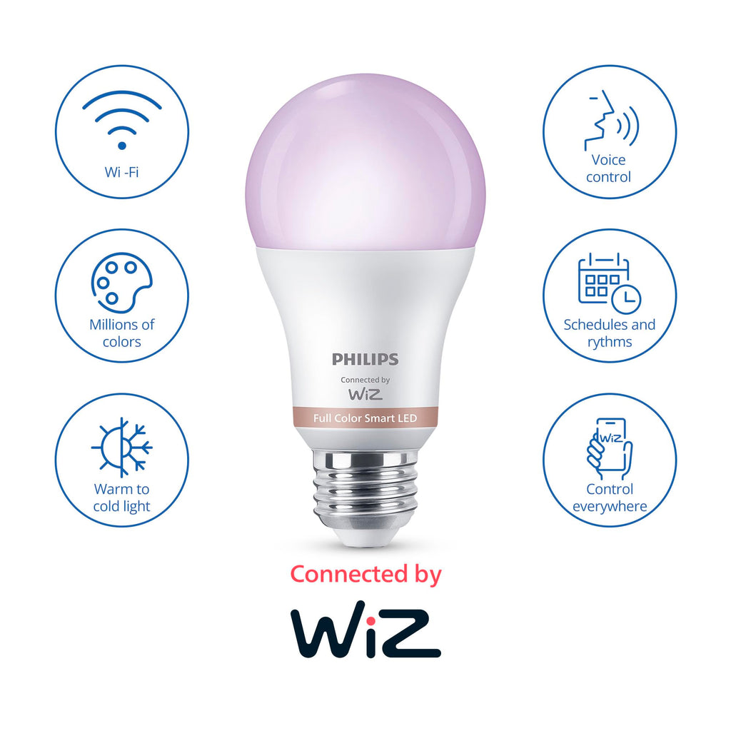 Philips Smart Lighting Connected Light Bulbs, 2-Pack, Color A19 60W 800LM E26 Indoor LED Lights, Smart Bulbs with Motion Detection, Control with Voice or App