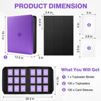 Toploader Binder, Holds 360 Toploaders, 100 Toploaders INCLUDED, 9-Pocket PU Cover Top Loader Binder for 3" x 4" Rigid Toploaders, Ringless Double-Sided Toploader Card Binder for TCG, Sport Cards