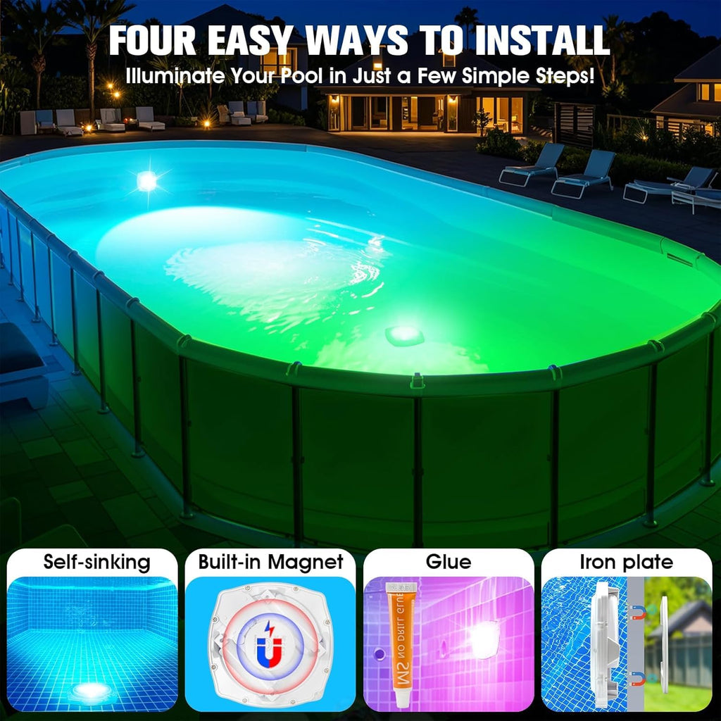 PoolBliss Rechargeable Submersible Pool Lights with Remote, 5000mAh Underwater Led Pool Light for Above Ground Pool Lights Waterproof, 9 Modes Color Changing Magnetic Swimming Inground Pool Lights-1PC