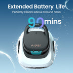AIPER 2025 Scuba SE Cordless Pool Cleaner with 90-Min Runtime, 1665 GPH Strong Suction, Lightweight, Pool Vacuum for Above Ground Flat Pools up to 860 Sq.ft, Milky White & Teal